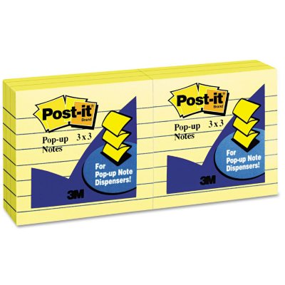 Post-it; Pop-up Dispenser Notes Canary Yellow 3"x 3" Square 100-3" x 3" 