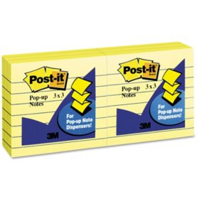 Post-it - Pop-Up Note Refills - 3 x 3 - Canary Yellow - Lined - 6 100-Sheet Pads/Pack