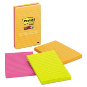 Post-it Super Sticky Notes, 4 x 6, Lined, 90 Sheet Pads, 3 Pads, Jewel Pop Collection
