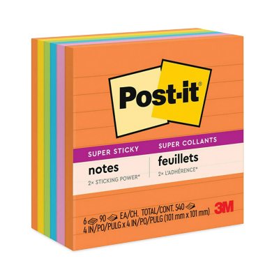 Photos - Self-Stick Notes Post-it Super Sticky Notes, 4 x 4, Lined, 90 Sheet Pads, 6 Pads, Jewel Pop Collection MMM6756SSUC 