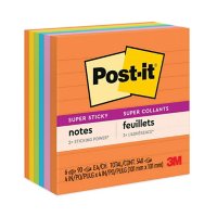 Post-it Super Sticky Notes, 4 x 4, Lined, 90 Sheet Pads, 6 Pads, Jewel Pop Collection