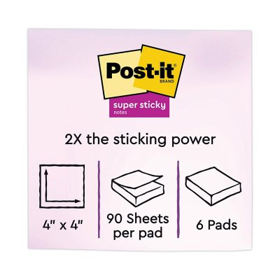 Post-it Notes Super Sticky 675-6SSUC Super Sticky Ultra Notes, 4 x 4, Lined, Five Colors, 6 90-Sheet Pads/Pack