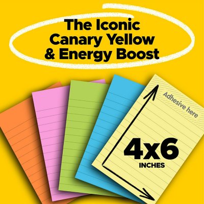 Post-it® Super Sticky Notes, 4 x 6 Canary Yellow, Lined, 100 Sheets/Pad,  8 Pads/Pack (660-6SS+2YWB