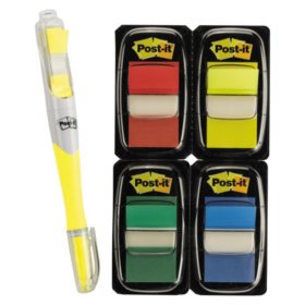 Post-it - Flags Value Pack - Assorted Colors - 200 1" Flags - Highlighter/Pen w/50 flags