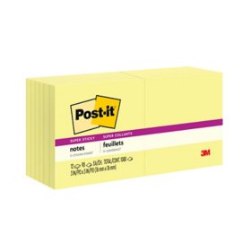 Post-it Notes Super Sticky - Canary Yellow Note Pads, 3 x 3, 90/Pad -  12 Pads/Pack