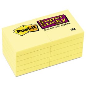 Post-it Notes Super Sticky - Canary Yellow Note Pads, 1-7/8 x 1-7/8, 90/Pad -  10 Pads/Pack