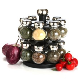 Orii 16 Jar Spice Rack with Spices Included - Rotating Countertop