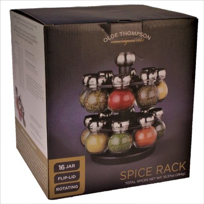 Olde Thompson 25-663 Revolving Carousel Spice Rack w/ (16) 3 oz Spice Jars  - 10H x 7W, Black/Silver