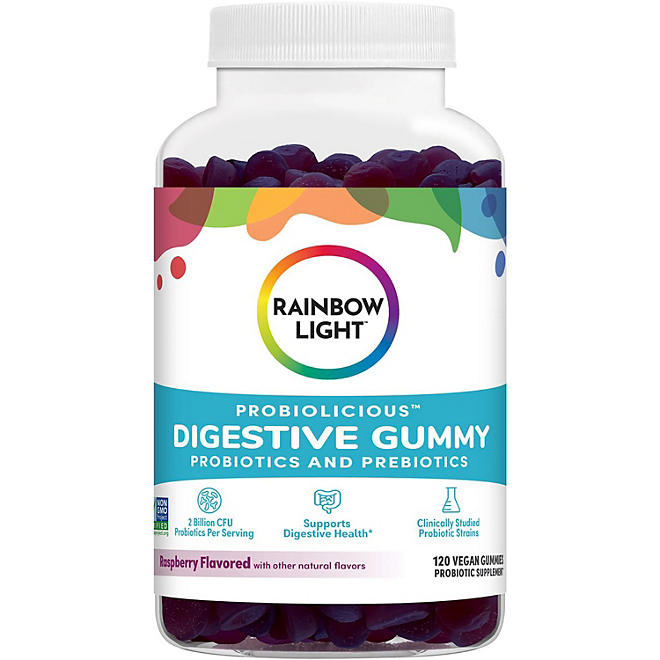 Rainbow Light Probiolicious Digestive Gummy, Probiotics and Prebiotics, Raspberry 120 ct.