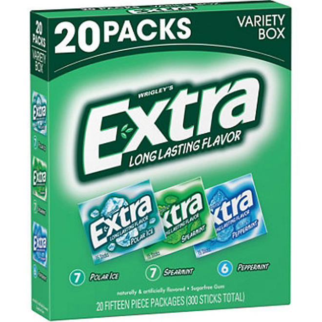 Extra Mint Sugar Free Chewing Gum, Variety Pack, 15 pcs., 20 pk.