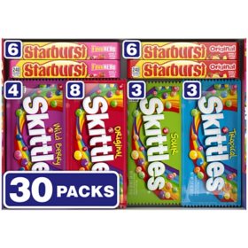 Starburst and Skittles Chewy Candy, Variety Pack, 30 pk.