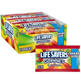 Life Savers Gummy Candy, Share Size, 4.2 oz., 15 pk.