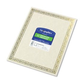 Geographics - Foil Stamped Award Certificates, 8-1/2 x 11, Gold Serpentine Border, 12 per Pack