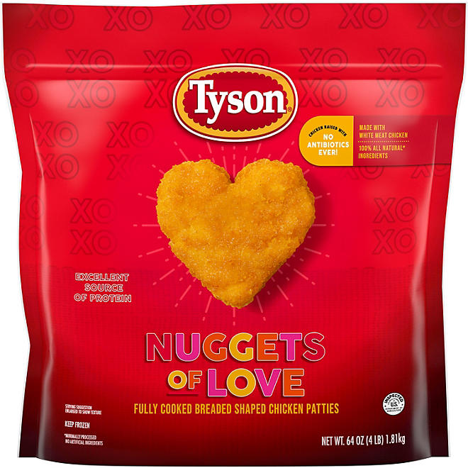 Tyson Fully Cooked Nuggets of Love, Breaded Shaped Chicken Patties, Frozen (64 oz.)