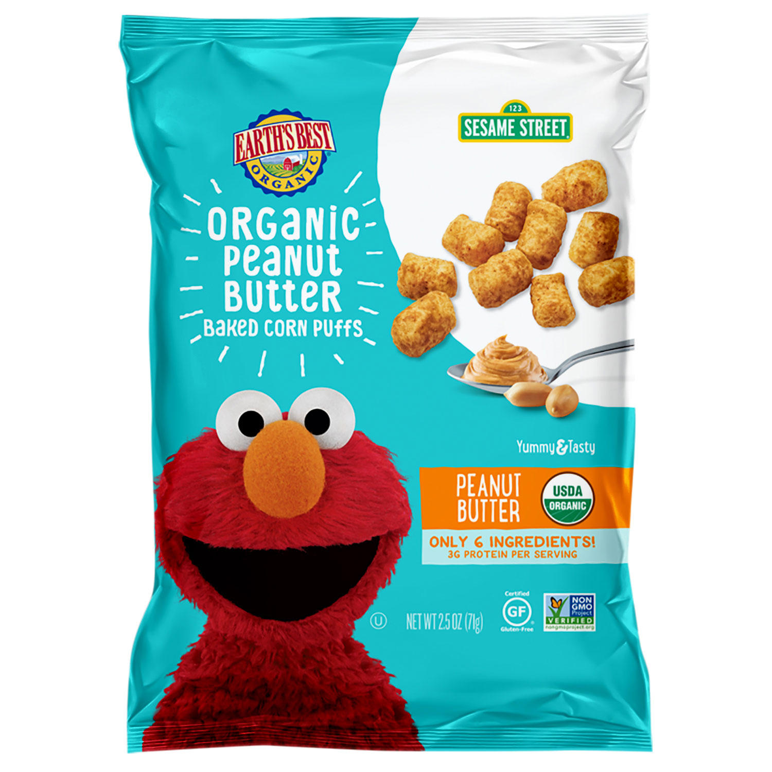 Earth’s Best Organic Sesame Street Peanut Butter Baked Corn Puffs, 2.5 oz. Bag