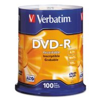 Verbatim DVD-R Discs, 4.7GB, 16x, Spindle, Silver (100 ct.)