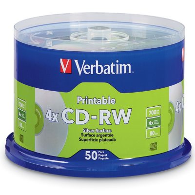 Cd Rw 700mb 2x 4x Datalifeplus Silver Inkjet Printable With Branded Hub 50pk Spindle Sam S Club