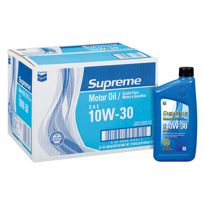 Chevron Supreme 10W30 Motor Oil - 1 Quart Bottles - 12 pack