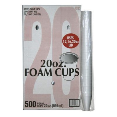 20 oz., Foam Drink Cups, White (500 ct.)