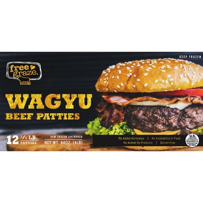 Free Graze Wagyu Hamburger Beef Patties, Frozen (5.3 oz. each, 12 ct