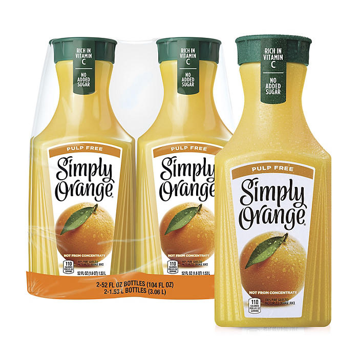 Simply Pulp-Free Orange Juice 52 fl. oz., 2 pk.