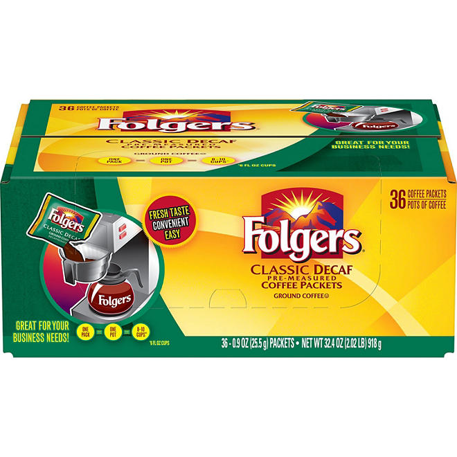 Folgers Decaf Classic Roast Coffee Fraction Pack (0.9 oz., 36 ct.)