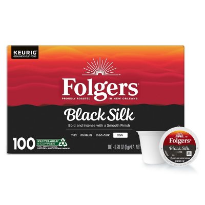 Folgers Dark Roast K Cup Coffee Pods Black Silk 100 ct