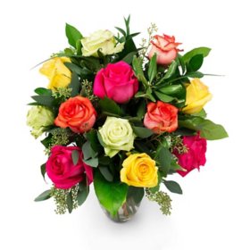 Member's Mark Roses and Greenery Vase Arrangement, Choose color and stem count