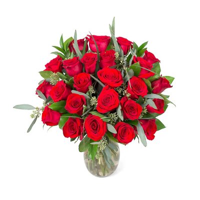 Member's Mark Red Roses and Greenery Vase Arrangement (24 Stems)