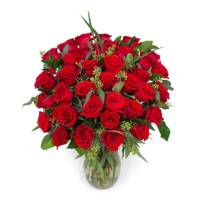 Member's Mark Red Roses and Greenery Vase Arrangement (36 Stems)