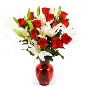 Member's Mark Red Roses and Lilies Vase Arrangement