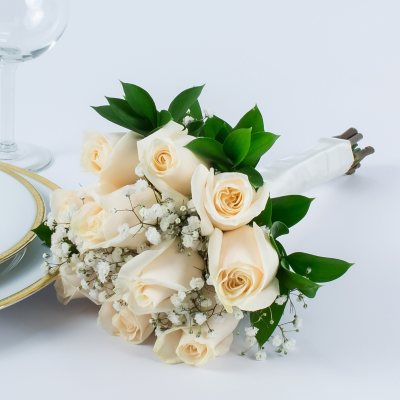 white rose bridesmaid bouquet