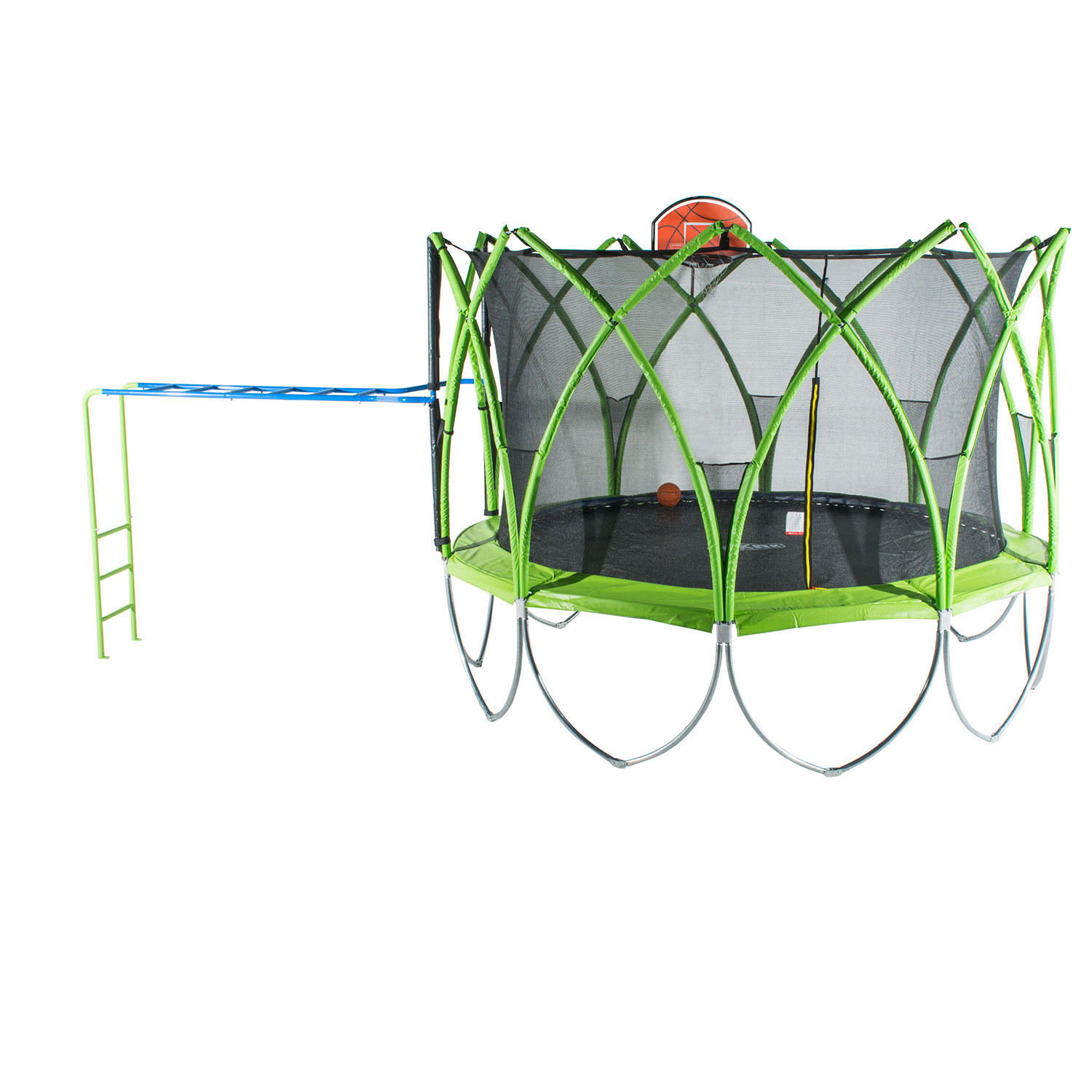 Spark 12′ Trampoline with Basketball Hoop and Climbing Bar