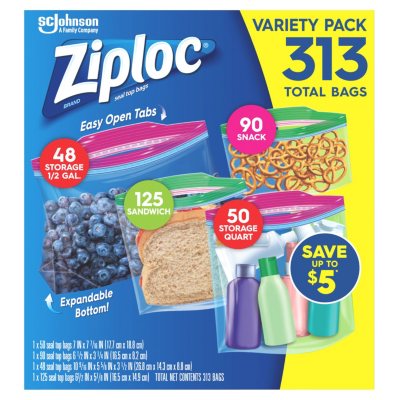 Ziploc Gallon, Quart, Sandwich, and Snack Storage Bags - Variety