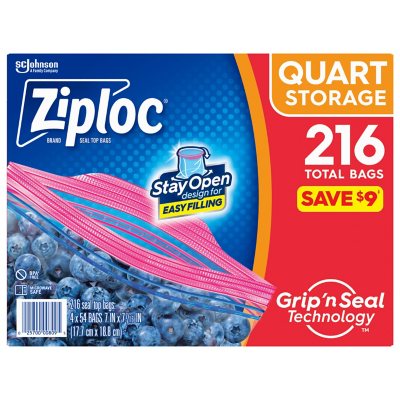 Ziploc Storage Quart Bags with New Stay Open Design (216 ct