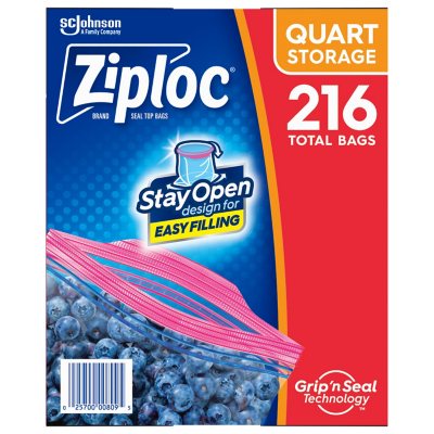 Ziploc Easy-Open Tabs Freezer Quart Bags with New Stay Open Design (216 ct.)