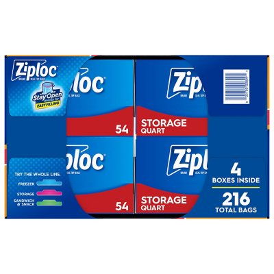 Ziploc Double Zipper Quart Freezer Bags, 216 Count 216 Clear