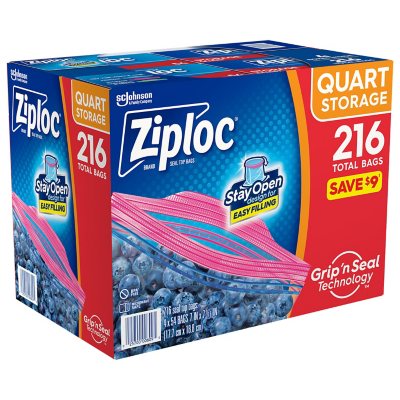 Ziploc Freezer Bags **216**Storage Pack Heavy Duty Quart Ziplock Bag Grip N  Seal