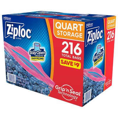 Ziploc Storage Quart Bags with Grip 'n Seal Technology (216 ct