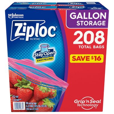 Ziploc Double Zipper Storage Gallon 4/52 Count 208 bags total grip seal zip  lock