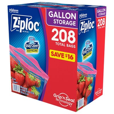 Ziploc Double Zipper Storage Gallon 4/52 Count 208 bags total grip seal zip  lock