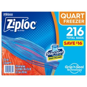 Ziploc Easy-Open Tabs Freezer Quart Bags with New Stay Open Design (216 ct.)