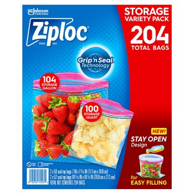 Ziploc Gallon & Storage Quart Bags with New Stay Open Design (204