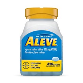 Aleve Pain Reliever & Fever Reducer Naproxen Sodium Caplets, 320 ct.	 		 		 		 		 		
