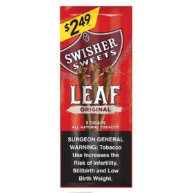 Swisher Sweets Leaf Original Cigars, Pre-Priced 3 for $2.49, 3 ct., 10 pk.