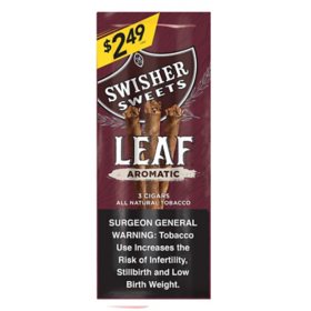 Swisher Sweets Leaf Aromatic Cigars, Pre-Priced 3 for $2.49, 3 ct., 10 pk.