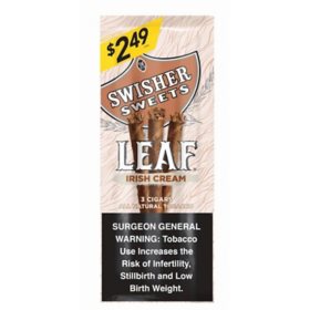 Swisher Sweets Leaf Irish Cream Cigars, Pre-Priced 3 for $2.49, 3 ct., 10 pk.