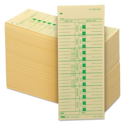 500/Box Job Card Simplex Lathem 1-Sided 3 1/2 x 9 Tops 1258 Time Card for Cincinnati 