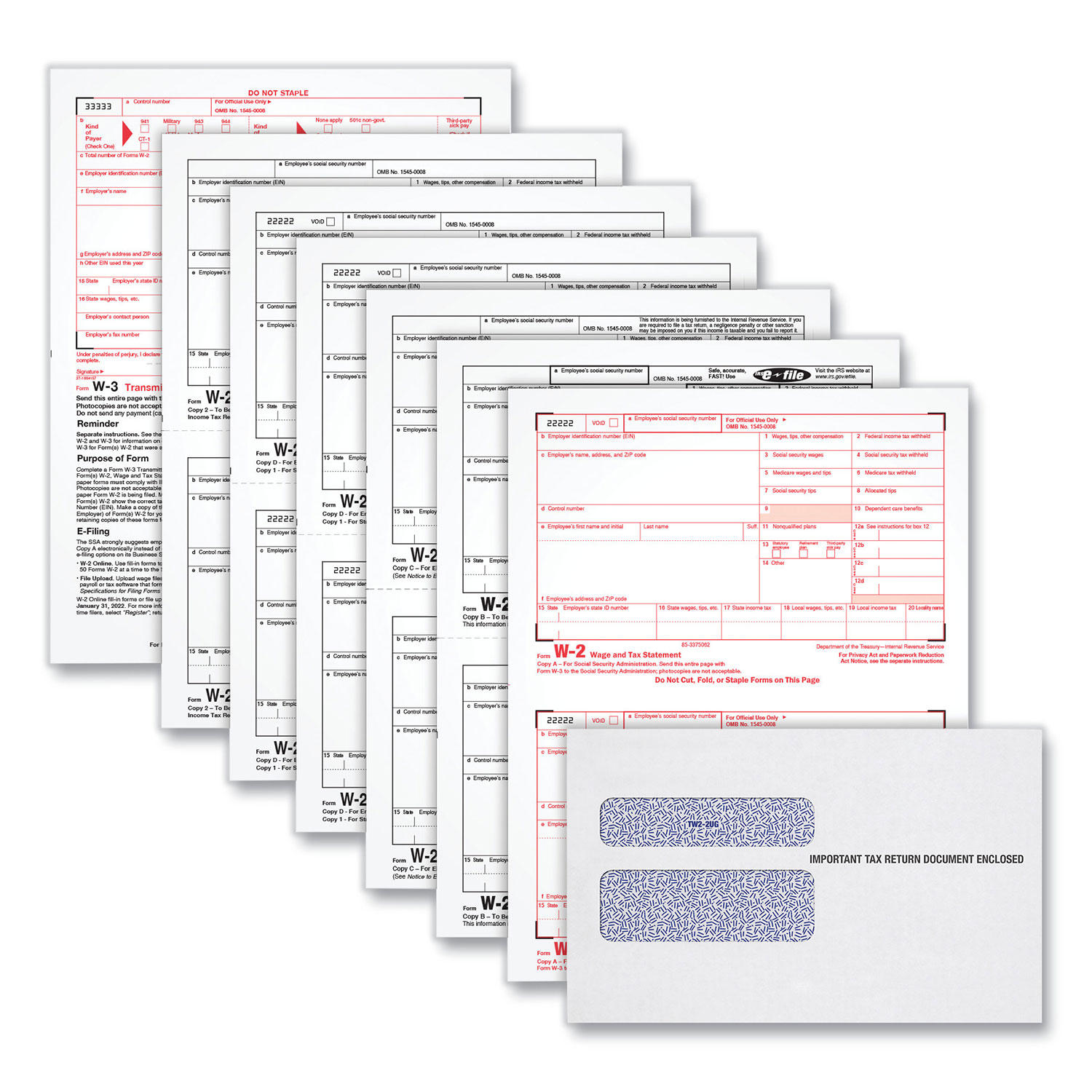 Tops Tax Forms/W-2 Tax Forms Kit with 24 Forms, 24 Envelopes, 1 Form W-3