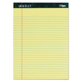 TOPS - Docket Writing Tablet, 8 1/2 x 11 3/4, Legal Rule, Canary, 50 Sheets -  6-Pack